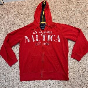 Nautica Red Graphic Full Zip-Up Hoodie Y2K